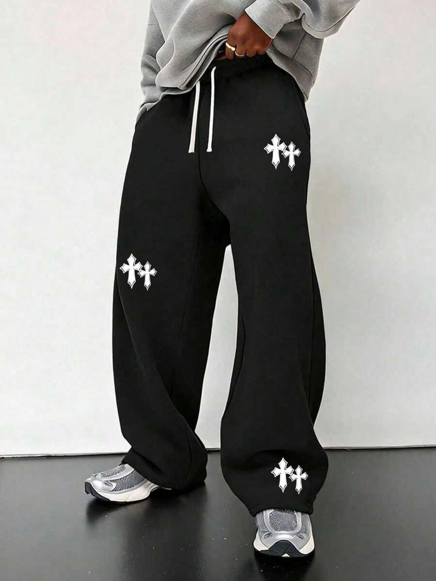 Men's Casual Sweatpants, Featuring Loose Straight-Leg Silhouette With Excellent Drape, Suitable For Indoor And Outdoor Activities, Also Makes A Great Couples Gift. Crafted From 100% Polyester Fabric With Drawstring Waistband For Adjustable Fit, Available In Multiple Colors - Black - View 1