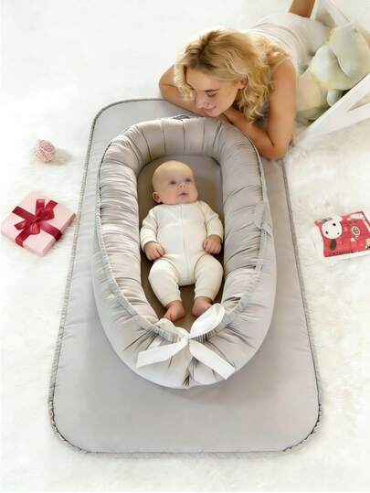 1件装纯色便携式婴儿睡篮，仿生设计，带拉链，可拆卸，适合0-1岁婴儿