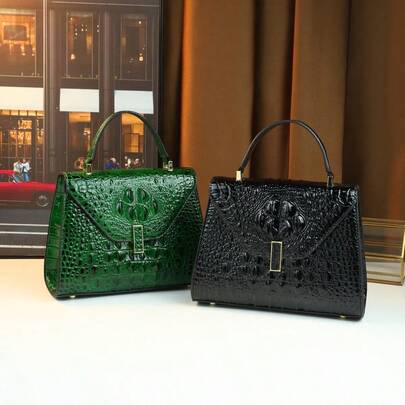 2026 New Crocodile Embossed Flap Lock Women Classic Versatile Large Capacity Tote Handbag