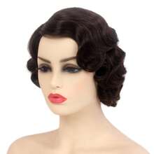 1920年代风格假发，浅棕色手指波浪卷发假发，复古爵士女郎假发，女士自然合成假发，适合日常、派对、角色扮演、戏剧表演等场合，渐变色，由金色#613到酒红色#350。