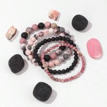 4 pulseras de abalorio para mujer pulsera de piedras preciosas de vidrio curativo natural pulsera de alivio de la ansiedad y el estrés hecha a mano morada joyería regalo para mujer - Cebrarosarocadelavayrodocrosita - Ver 5
