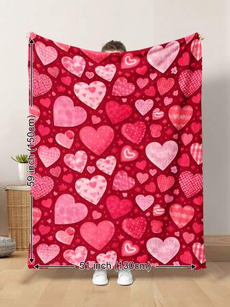 1 pieza Manta de peluche con estampado de corazón rosa, geometría abstracta, estilo "Te amo" para el Día de San Valentín, suave y cálida, adecuada para todas las estaciones, para sala de estar, sofá, sillón, dormitorio, viajes en coche, camping, decoración del hogar y oficina, gran regalo