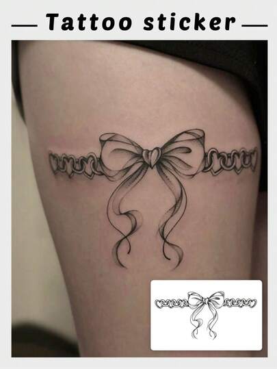 Tatouage temporaire à l'herbe imperméable, résistant à la transpiration et lavable, autocollant de décoration de jambe sexy en nœud papillon bleu clair, dure 7 à 14 jours, convient pour la Saint-Valentin