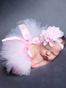 2件套新生女婴蓬蓬裙和发带套装