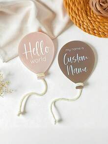 1件装个性化亚克力宝宝名字公布牌 - 定制“Hello World”气球设计，新生儿出生公告道具，婴儿派对和母亲节礼物，可爱多彩的卡哇伊风格，可重复使用的家居装饰，独特的个性化新生儿礼物 - 彩色 - 查看 6