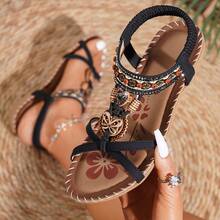 Dép xỏ ngón phong cách Bohemian đính hạt hình bướm dành cho nữ, thiết kế quai co giãn, họa tiết hoa đính đá, đế mềm, thời trang thường ngày và đi làm. - màu đen - Xem 14