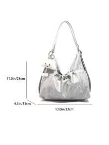Mochila de gran capacidad para mujer, nuevo diseño, nicho, para ir al trabajo, bolso de hombro, bolso cruzado - Plateado - Ver 2