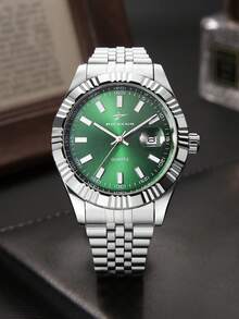 Reloj de cuarzo para hombres RICECGO, correa de acero inoxidable, estilo clásico de negocios con función de calendario, adecuado para uso diario, regalo ideal para cumpleaños y vuelta al colegio - Plateado - Ver 16