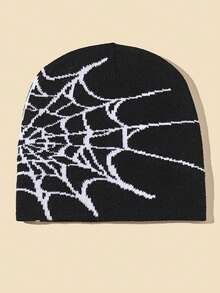2pcs/1pc - Acrylic Spider Web Jacquard Knit Beanie Hat, Unisex, Adult Winter Outdoor Cycling Warm Knit Cap, Windproof Warm Hat, Insulation Protection, With Pom Pom - Multicolor - View 2