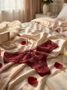 性感低腰蕾丝交叉带隐形透气红色镂空丁字裤欧美风内衣