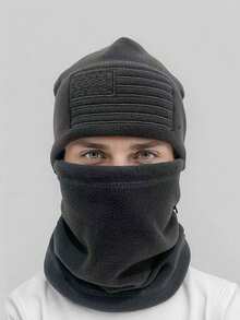 Outdoor Style American Flag Pattern Fleece Knit Beanie, US Multi-Season Army Tactical Warm Cap, Winter Warm Hat