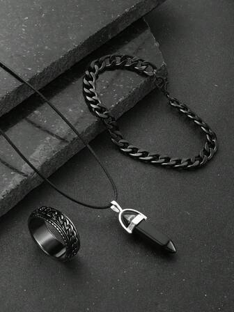 3 Parçalı Kurşun Şeklinde Kolye Ucu Takı Seti, Erkek Çocuklar İçin Spor Giyim, İş Etkinlikleri, Doğum Günü, Seyahat İçin Uygundur