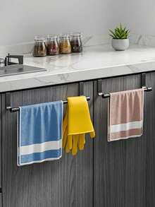 1/2pcs Black Stainless Steel Towel Rack, Hang On Cabinet Doors, No Drilling Required, Fits 0.74" Thick Doors, Space Saving Rag Hook, Kitchen Accessories,Stainless Steel Towel Rack - Multi-Functional Single-Door Bathroom/Kitchen Cabinet Towel And Rag Holder - No-Drilling Towel Holder - Black - View 1
