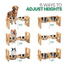 Adjustable Pet Neck Protection Feeder, Bamboo & Wood Dog Bowl Stand With Dual Bowls For Cats & Dogs - Multicolor - View 1
