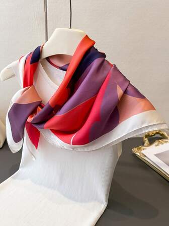 1 pieza Pañuelo/Diadema/Pañuelo de cuello de seda con estampado abstracto de lujo estilo coreano, 68cm, adecuado para playa, calle, diario, vacaciones, negocios, decoración de bolsos de moda