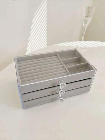 Smyckeskrin i akryl med 3 lådor, transparent smyckesask för örhängen, ringar, halsband, armband, hängen, förvaring i badrum och toalettbord, stapelbara lådor, elegant displayförpackning, perfekt för inredning i fruns rum