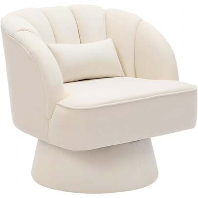 Silla de acento giratorio con reposabrazos, silla giratoria redonda moderna de 360 grados con espalda curva y cojín, cómodo sofá sillón tapizado para la sala de estar, dormitorio, sala de lectura, peluche negro 1PCS