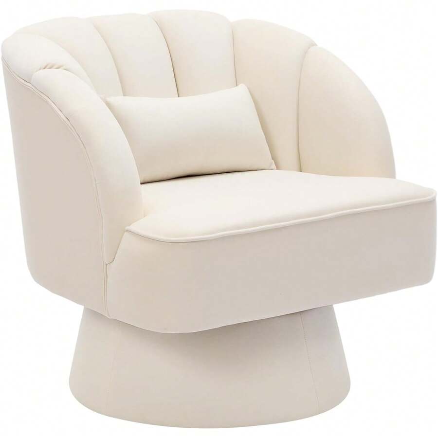 Silla de acento giratorio con reposabrazos, silla giratoria redonda moderna de 360 grados con espalda curva y cojín, cómodo sofá sillón tapizado para la sala de estar, dormitorio, sala de lectura, peluche negro 1PCS - Terciopelo beige - Ver 1