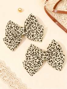 2pcs Leopard Printing Hair Bows For Sweet Baby Girls Brown Leopard Fabric Bow Hair Clips Fashion Bows Hairpins Soft Ribbon Alligator Clips Funky Girls Casual Autumn Winter Hair Barrettes Baby Hair Accessories. - Multicolor - View 1