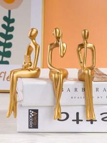 Figura decorativa de resina minimalista moderna de una persona sentada, decoración de habitación, decoraciones navideñas, decoración de dormitorio - Dorado - Ver 1