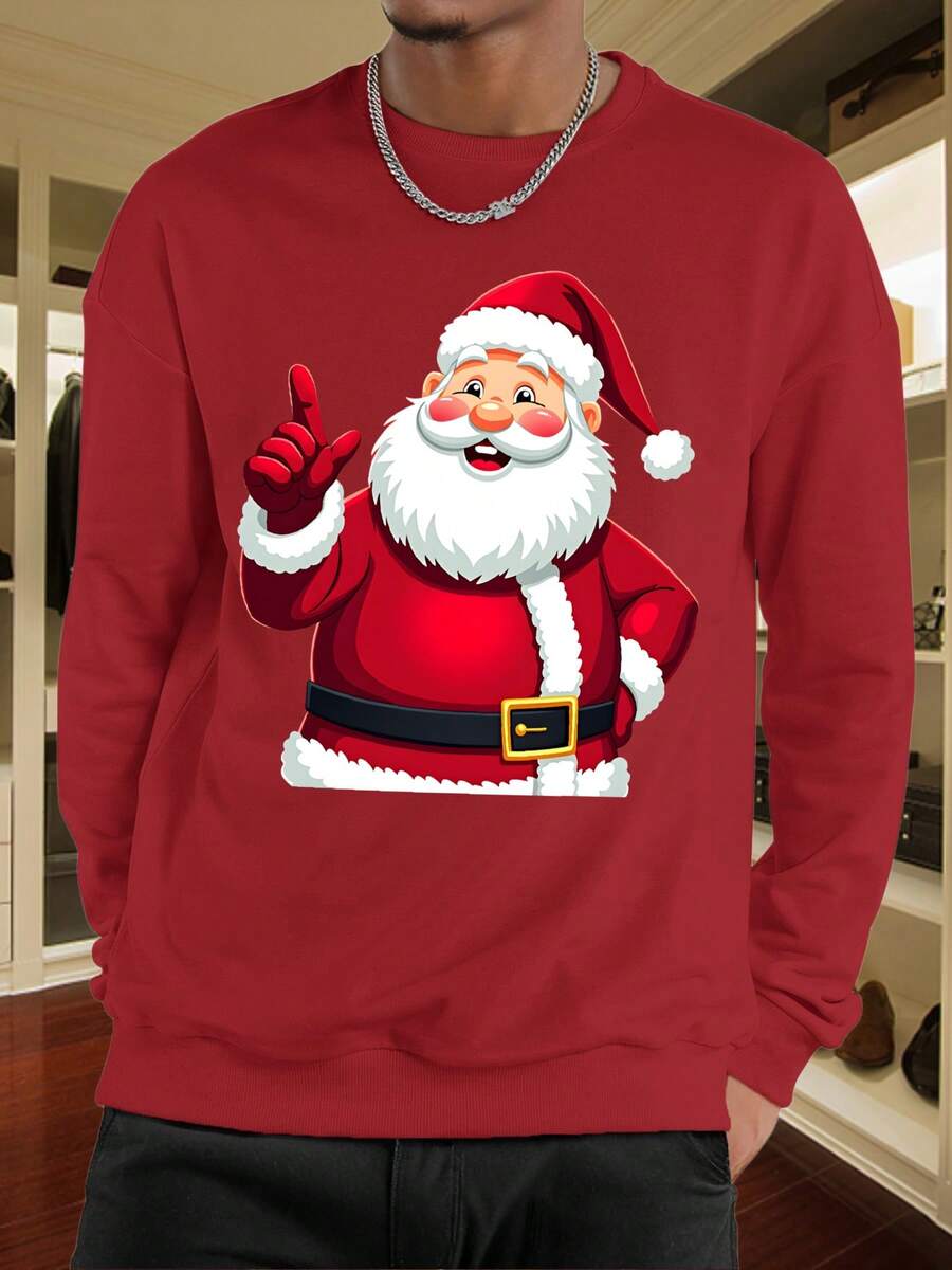 Christmas Sweater With Santa Claus Print For Parties - Red - View 1