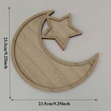 9.25 Inch/23.5cm Wooden Star & Moon Tray - Rustic Style Wedding Birthday Party Decor, Fruit & Dessert Plate, Handmade Wooden Home Desktop Decoration - Multicolor - View 2