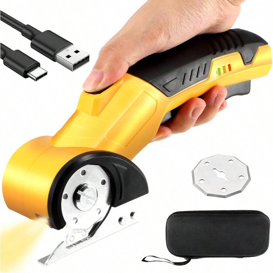Cortador eléctrico, tijeras eléctricas rotativas portátiles inalámbricas para cartón, alfombra, cuero, tijeras recargables de uso intensivo con luz LED, bloqueo de , cuchilla, caja - 4V, 2000mAh, Tipo-C - por defecto - Ver 1