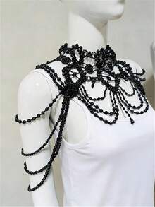 1件欧美时尚性感优雅多层仿珍珠流苏8字形肩链项链，连衣裙配饰身体链 - STDH004 - 查看 5