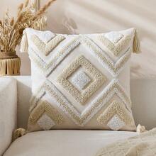 1pc 18x18 Inch Boho Style Tufted Throw Pillow Cover, Decorative Tassel Cushion Cover, Farmhouse Pillow Sham For Sofa, Bed, Living Room, Bedroom, Beige - Beige - View 9