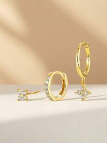 3pcs Fashionable Delicate Floral Earrings, Minimalist Style Gift For Women - Gold - View 5