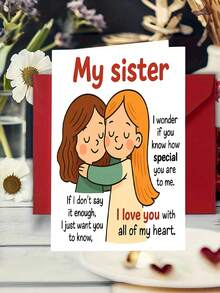 1 pieza Tarjeta de felicitación para hermana con sobre - Tarjeta de amor y aprecio para cumpleaños y Día de las Amigas - Regalo ideal de hermana/hermano, recuerdo familiar, página interior en blanco para escribir - Multicolor - Ver 2