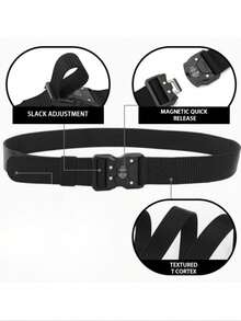 Men's Canvas Tactical Belt, Plastic Buckle, Breathable & Durable, Suitable For Outdoor Activities, Adjustable Size, Provides Waist Support, An Ideal Gift Choice - Black - View 4