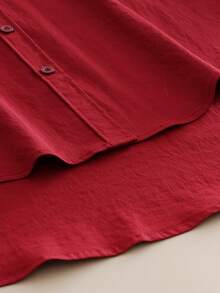 Minimalist Lapel Long Sleeve Loose Women's Shacket, Featuring Shirt Collar And Asymmetric Hem Design - Burgundy - View 8