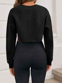 Womens Cropped Sweatshirt Shrugs Long Sleeve Workout Gym Cover Ups Bolero Shrug Y2k Super Crop Tops Black - 黑色 - 查看 5