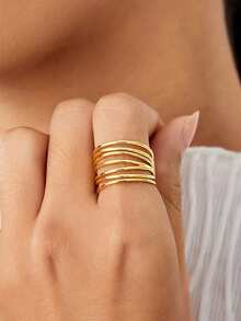 1pc Stainless Steel Fashionable Geometric Line Open Ring, Suitable For Women's Daily Wear - Multicolor - View 6