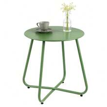 45cm runder Metall-Seitentisch, Couchtisch auf Terrasse im Freien, Pulverlack, modernes minimalistisches Design - Grün - Übersicht 2