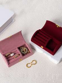 1pc Mini Flip-Top Button Curved Jewelry Storage Box, Travel Jewelry Case, Portable Organizer For Earrings, Rings, And Necklaces For Women - Valentine's Day, Birthday Gift - Multicolor - View 6