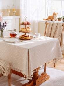 1 pieza Mantel con estampado floral de margaritas frescas, rectangular o redondo, de tela de poliéster, lavable, adecuado para mesa de café, mesita de noche, mesa redonda pequeña, manta, decoración del hogar, cocina, comedor, reuniones, cenas, fiestas, decoración festiva, para todas las estaciones - Beis - Ver 27