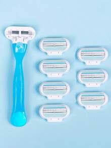 1 Handle + 8pcs Blades Set, 8pcs/12pcs Blades, Women's Bikini Manual Hair Removal Tool, 3-Layer Stainless Steel Razor Blades, Replaceable Blades - Multicolor - View 11