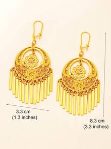 1 Pair Bohemian Style Golden Flower Tassel Earrings, Jewelry For Women, Arabic Mexican Style, Best Gift For Women's Daily Gatherings And Valentine's Day - Yellow Gold - View 12