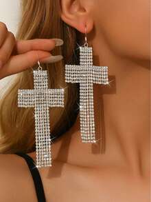 2pcs/Set Tassel Style Bridal Women's Fashionable Rhinestone Earrings, Simple Earrings Suitable For Dances, Parties, And Daily Life. - Silver 80146701 - View 15