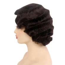 1920年代风格假发，浅棕色手指波浪卷发假发，复古爵士女郎假发，女士自然合成假发，适合日常、派对、角色扮演、戏剧表演等场合，渐变色，由金色#613到酒红色#350。