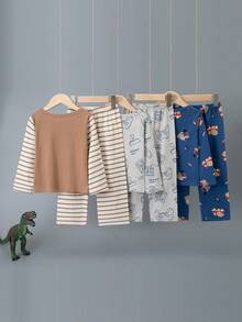 6件套男童卡通恐龙游戏手柄印花长袖睡衣套装，轻薄家居服，春夏秋季款 - 彩色 - 查看 2