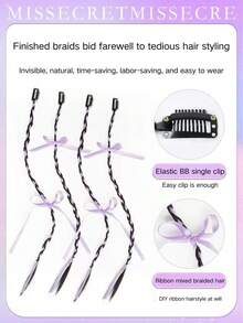 2顶Y2K风格编织假发，蜜桃粉色芭蕾舞辫，凌乱辫马尾，自然发型 - 彩色 - 查看 3