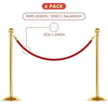 6 Pack Veet Stanchion Rope 5 Feet Crowd Control Stanchion Ropes Safety Barrier With Gold Plated Hook For Carpet Events Movie Theaters Grand Openings Hotels Party Red - 紅色 - 查看 2
