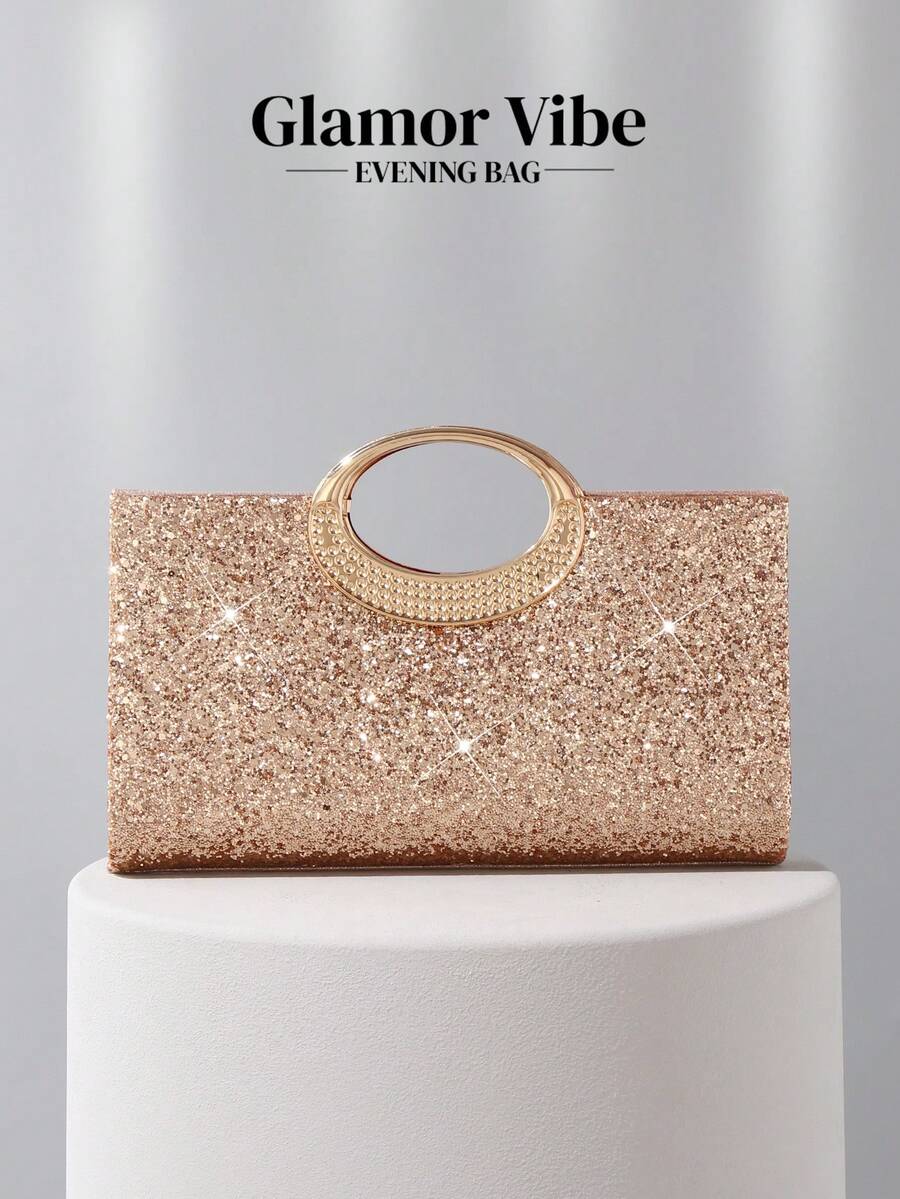 Glittery Women's Evening Clutch Bag, Made Of Glitter Fabric With Metal Hardware Decoration, Metal Chain Strap, Suitable For Wedding, Banquet, Party, Ball, Holiday Gifts, Dress Matching, Valentine's Day, Birthday