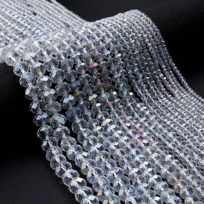 80pcs 4/6/8mm Austrian Quality Shiny Flat Crystal Beads, Hole Drilled, Suitable For DIY Bracelets And Phone Accessories - Glass Craft Beads Material