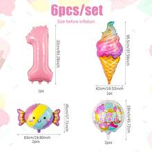 6件組糖果冰淇淋生日主題氣球套組，包含糖果、彩虹冰淇淋氣球、32英吋數字氣球、甜點圓形氣球，適用生日派對、夏季派對裝飾、馬卡龍生日主題、公主生日 - 彩色 - 查看 2