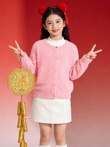 Balabala 2-25岁女童针织开衫，可爱图案，休闲春季毛衣 - 粉紅 - 查看 2