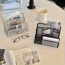 3-Tier Metal Grid File Box | Vertical Divider, Fits 22 Compartments, Suitable For Desktop Storage, Compatible With Documents & Stationery